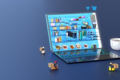 shopping-mall-online-laptop-with-delivery-man-cup-coffee_262243-19